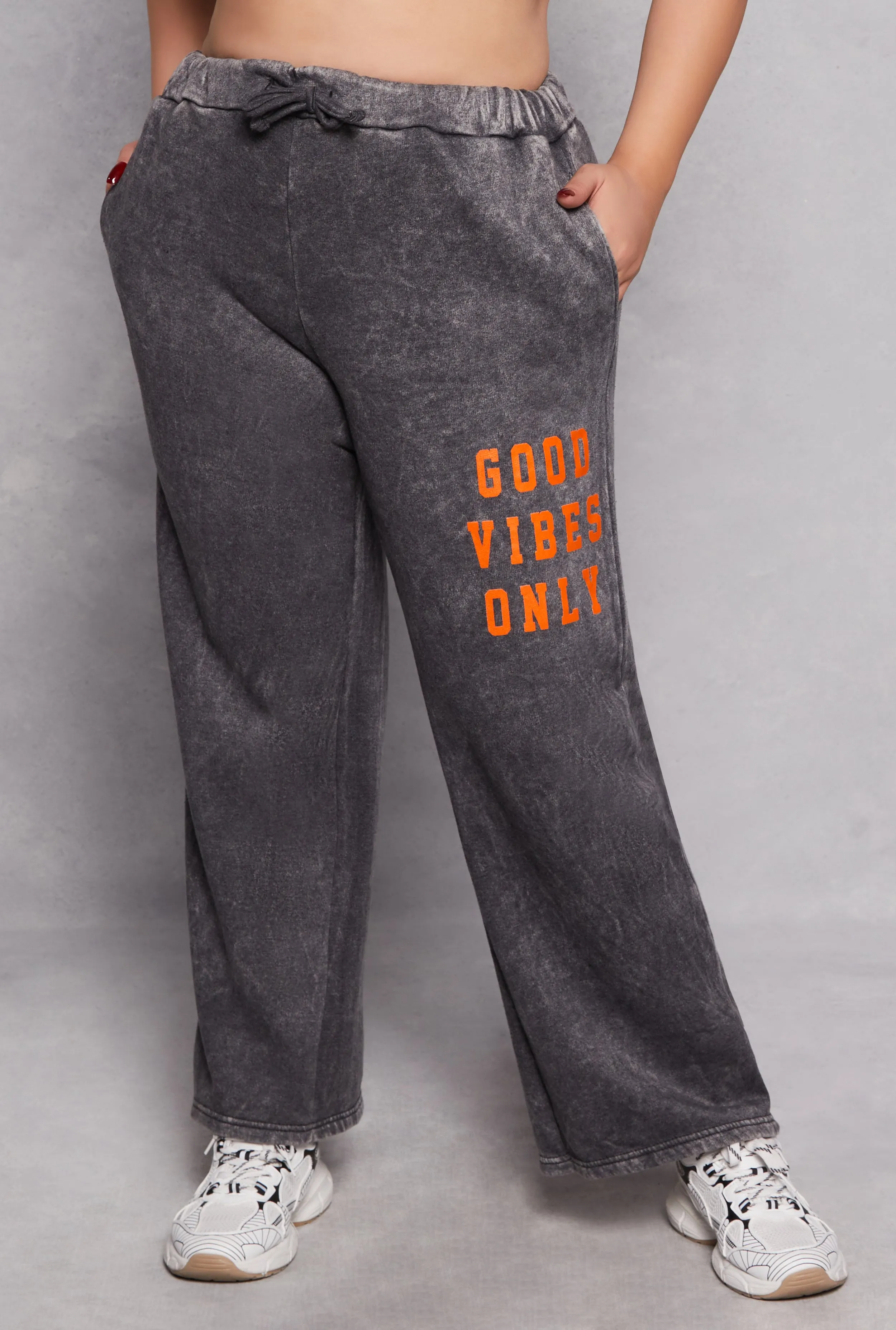 Plus Size Acid Wash Good Vibes Only Sweatpants