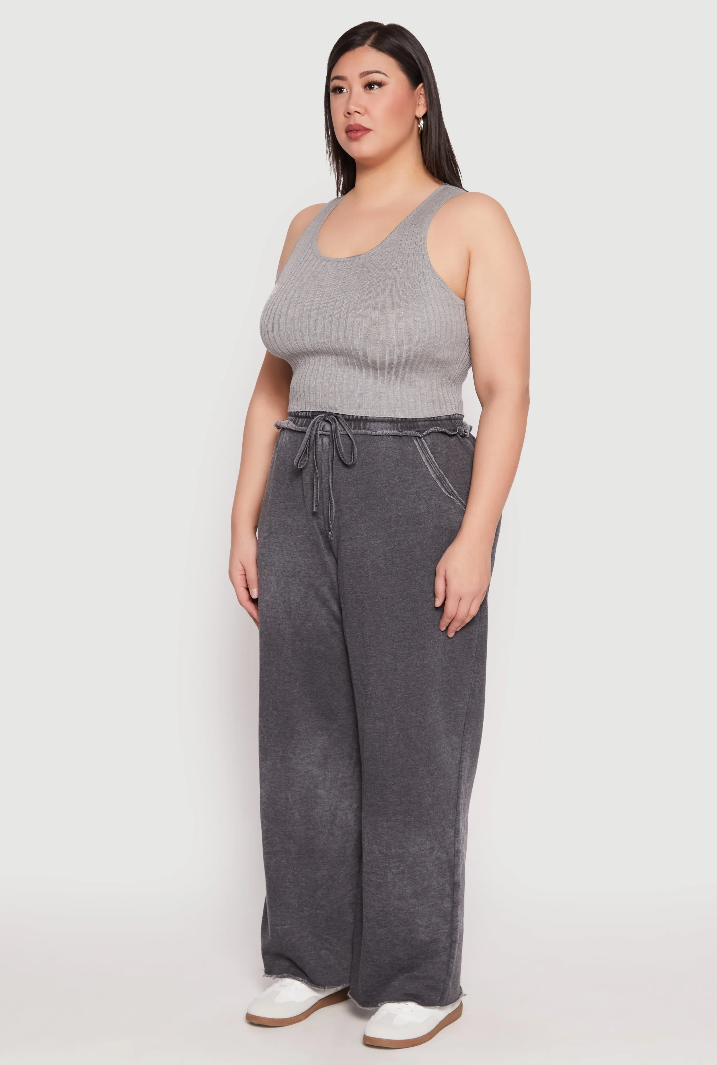 Plus Size Acid Wash Wide Leg Sweatpants