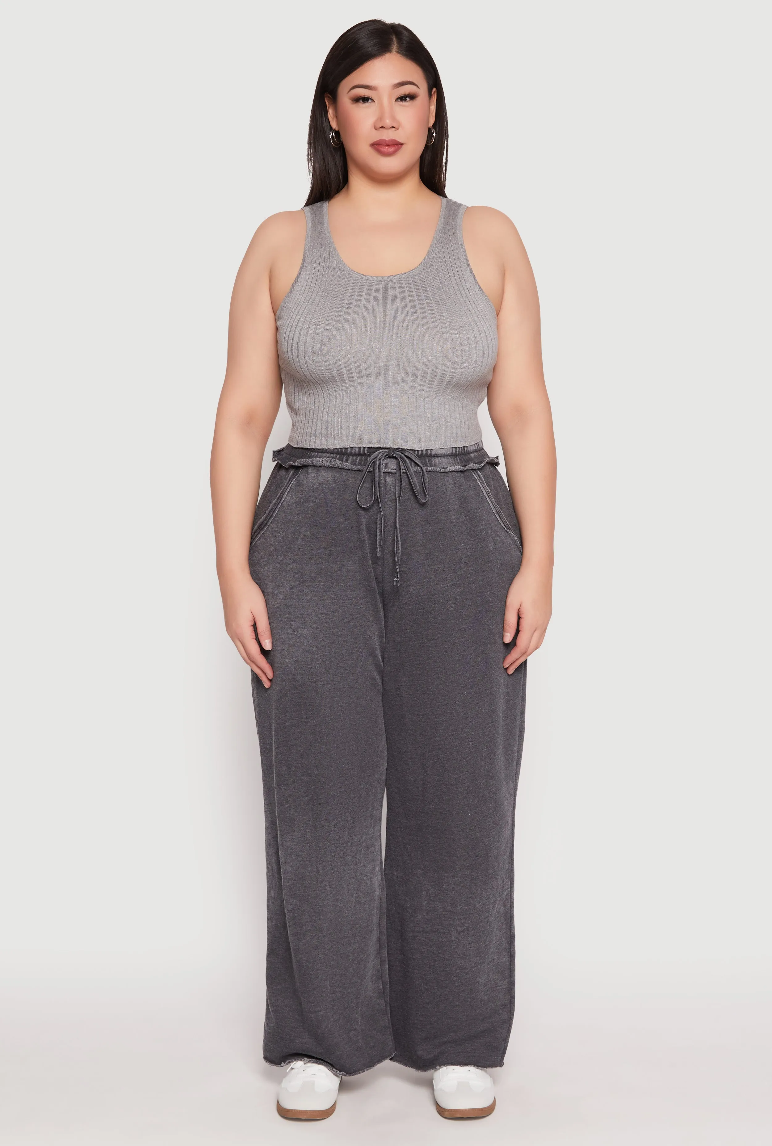 Plus Size Acid Wash Wide Leg Sweatpants