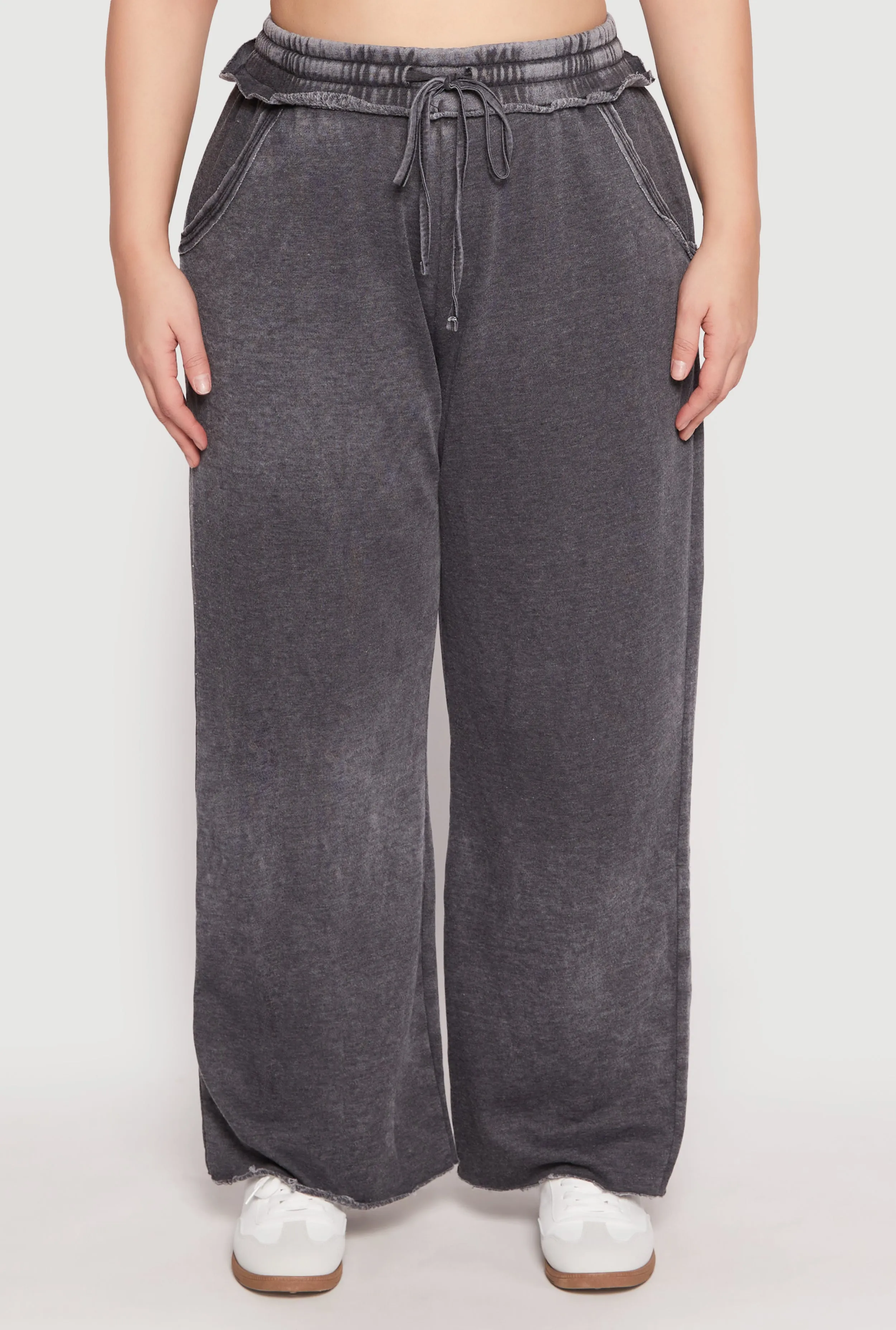 Plus Size Acid Wash Wide Leg Sweatpants