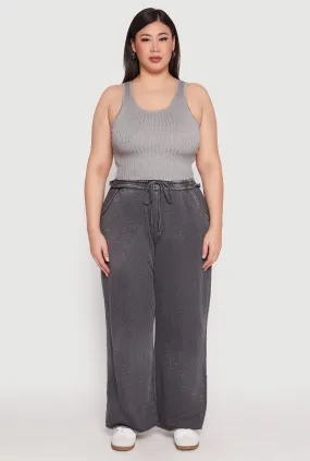 Plus Size Acid Wash Wide Leg Sweatpants