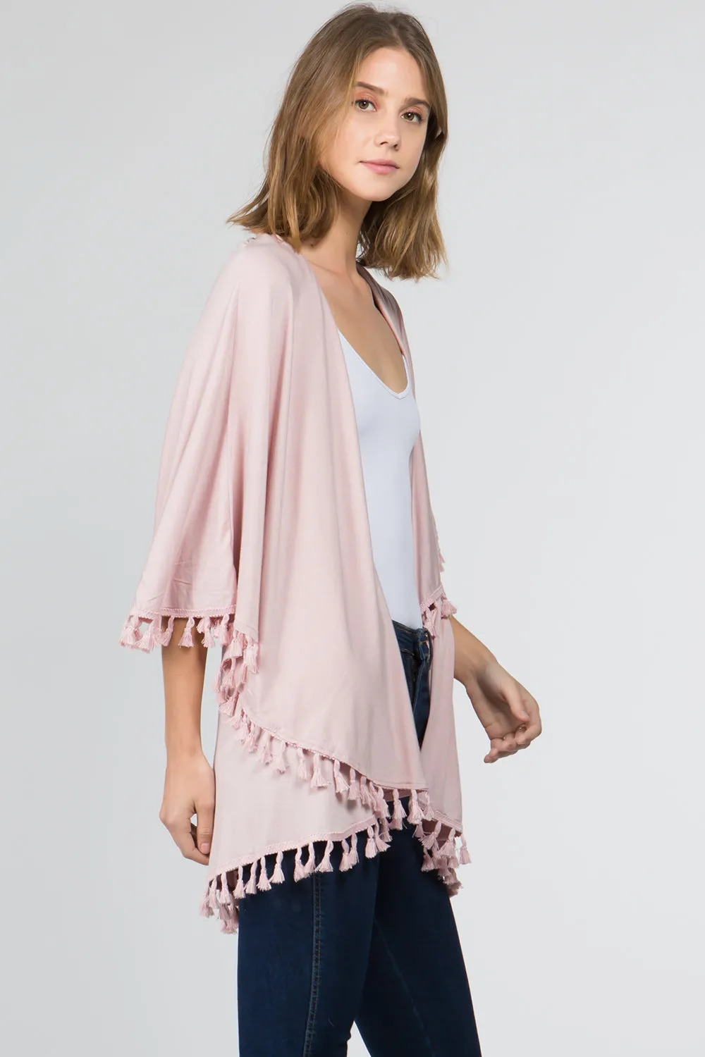 PN-511 solid color jersey vest with tassels