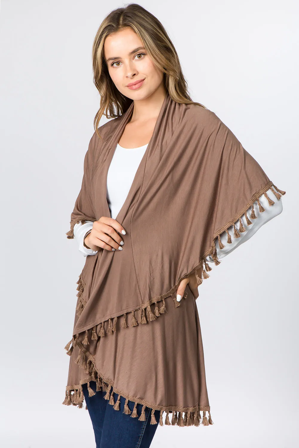 PN-511 solid color jersey vest with tassels