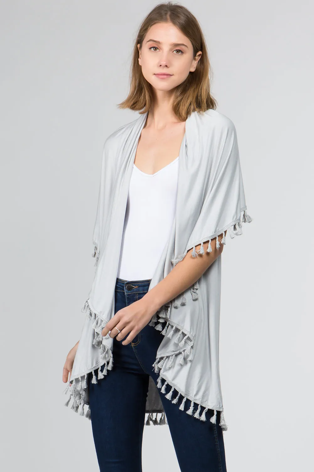 PN-511 solid color jersey vest with tassels