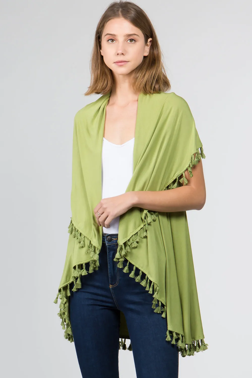 PN-511 solid color jersey vest with tassels