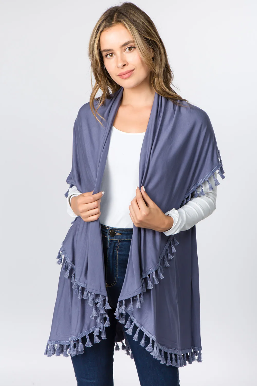 PN-511 solid color jersey vest with tassels