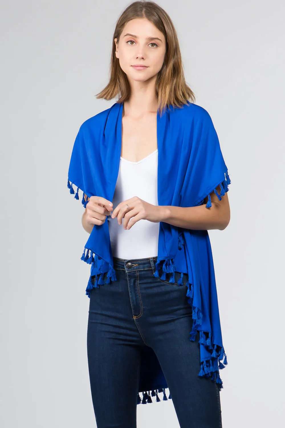 PN-511 solid color jersey vest with tassels