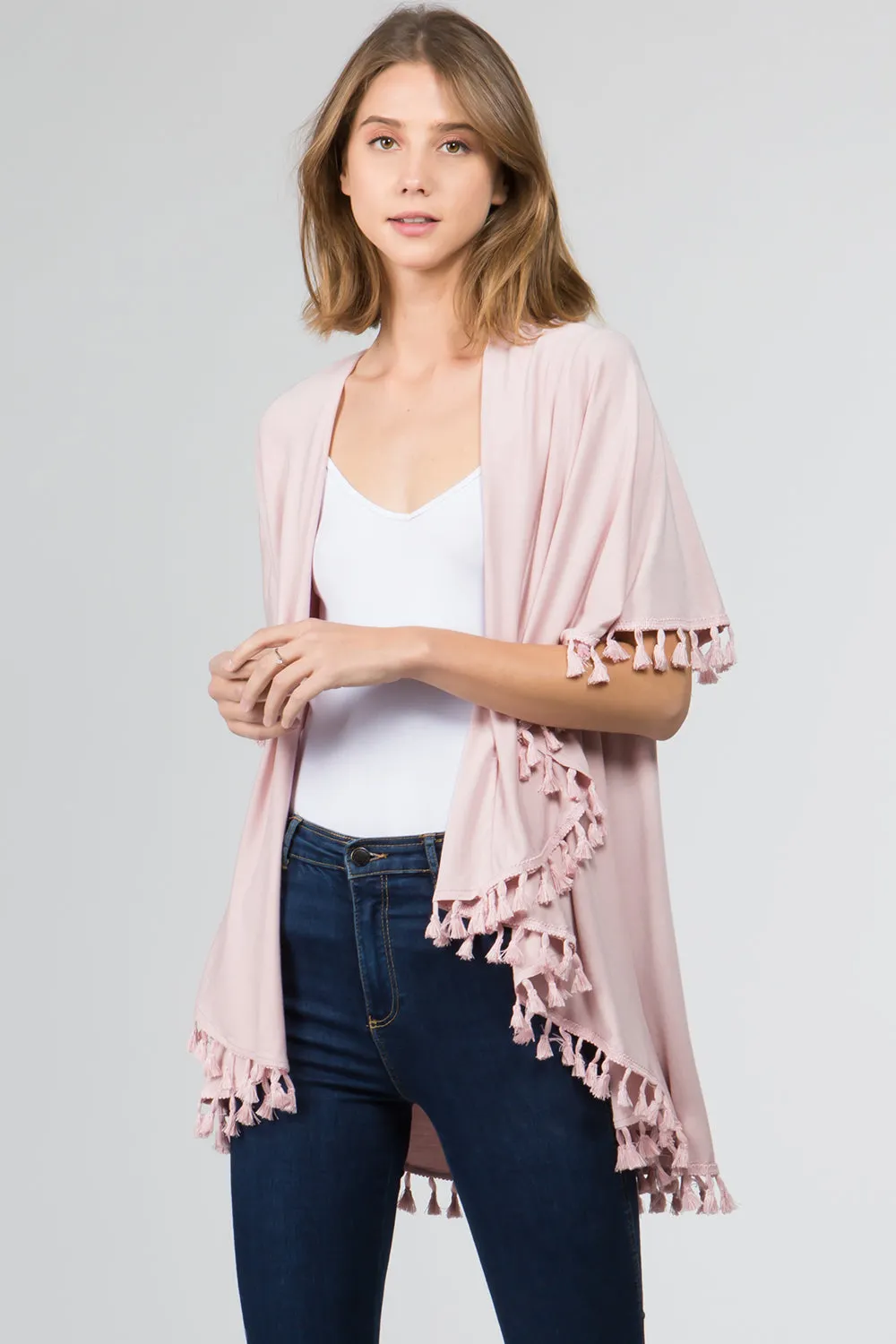 PN-511 solid color jersey vest with tassels