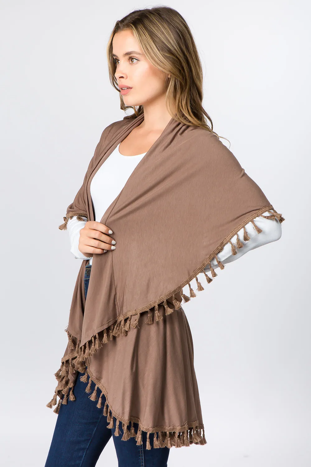 PN-511 solid color jersey vest with tassels