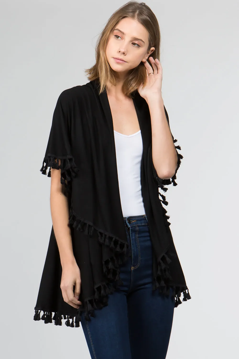 PN-511 solid color jersey vest with tassels