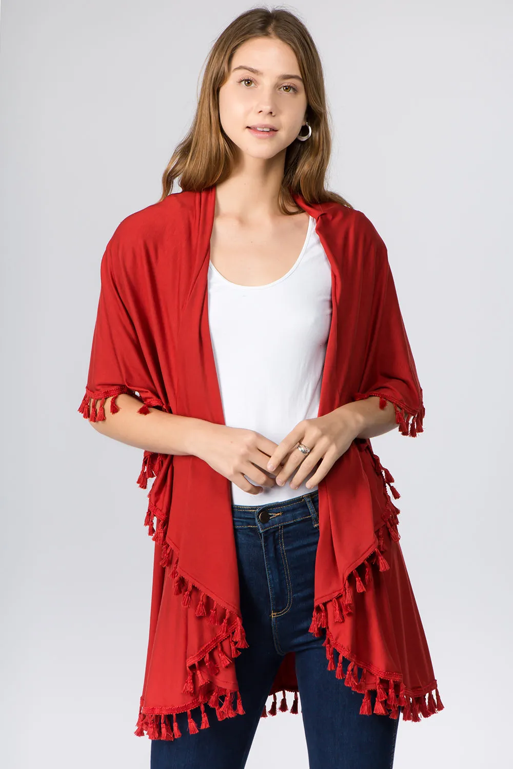 PN-511 solid color jersey vest with tassels