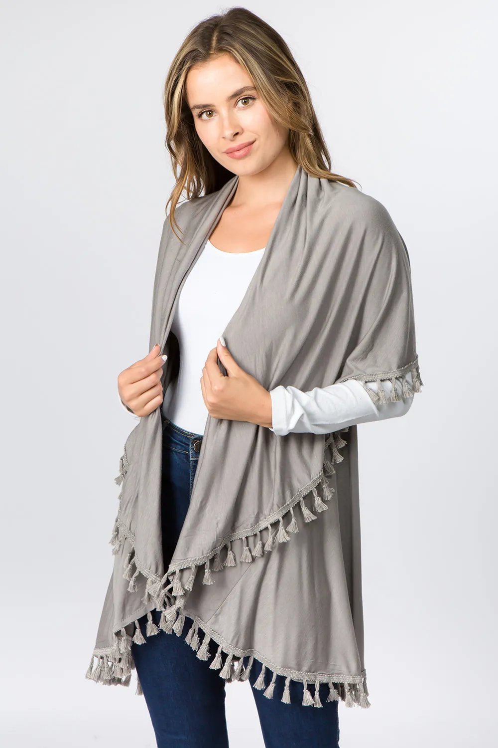 PN-511 solid color jersey vest with tassels