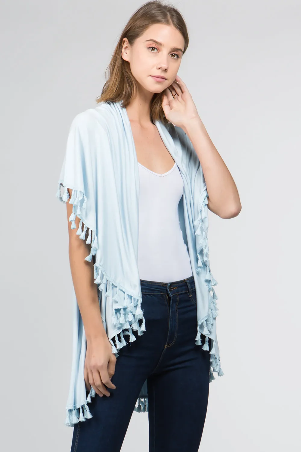 PN-511 solid color jersey vest with tassels