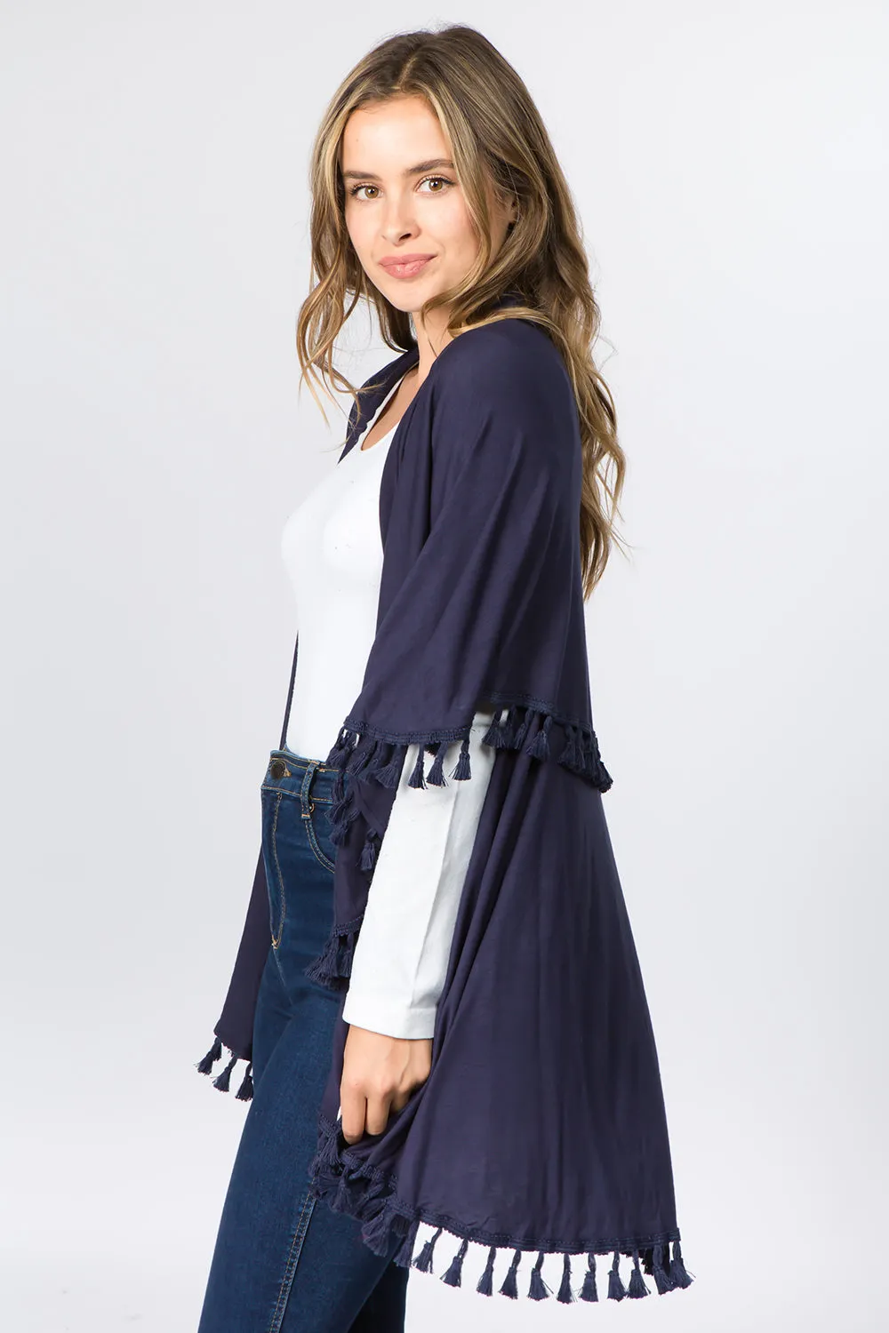 PN-511 solid color jersey vest with tassels