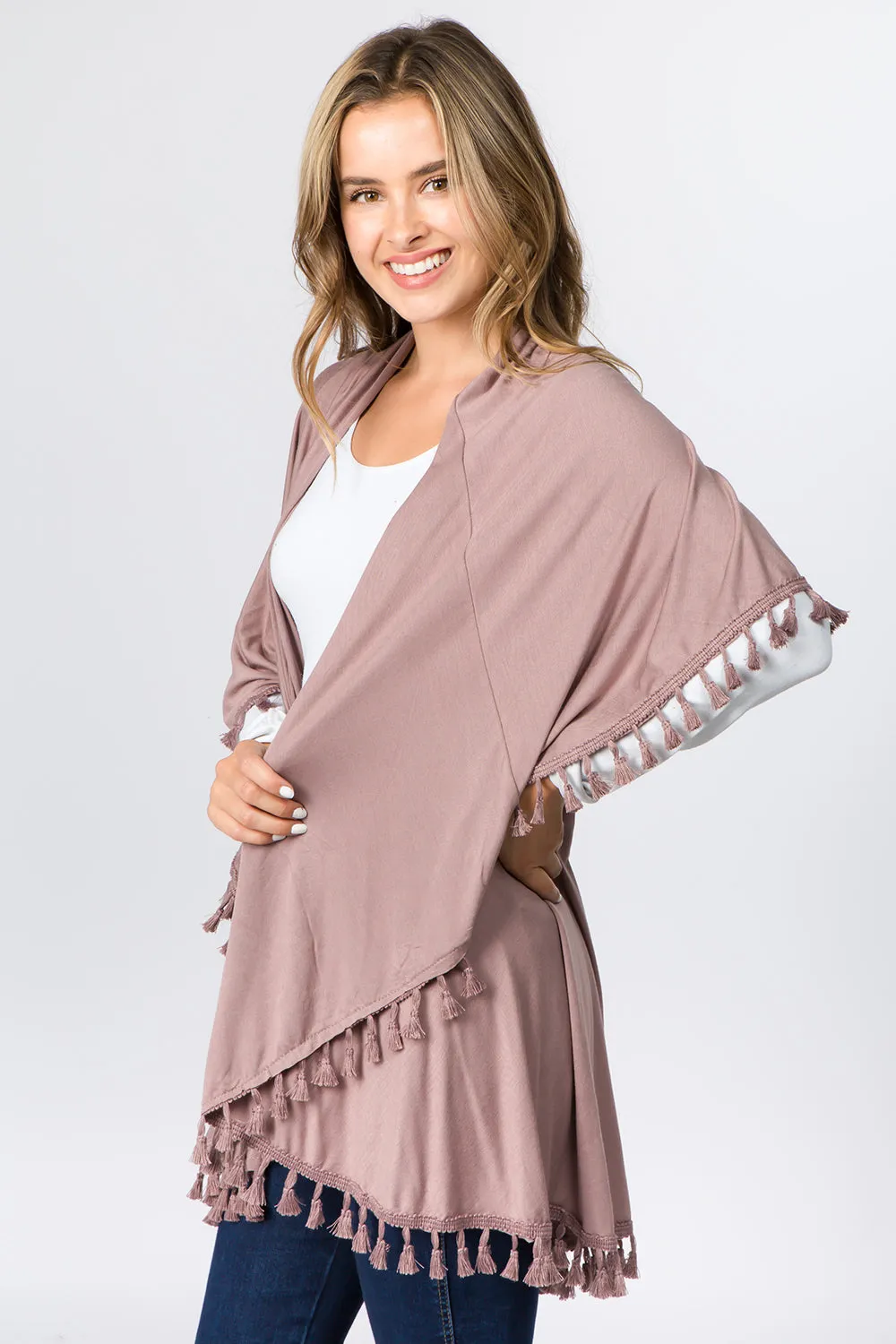 PN-511 solid color jersey vest with tassels