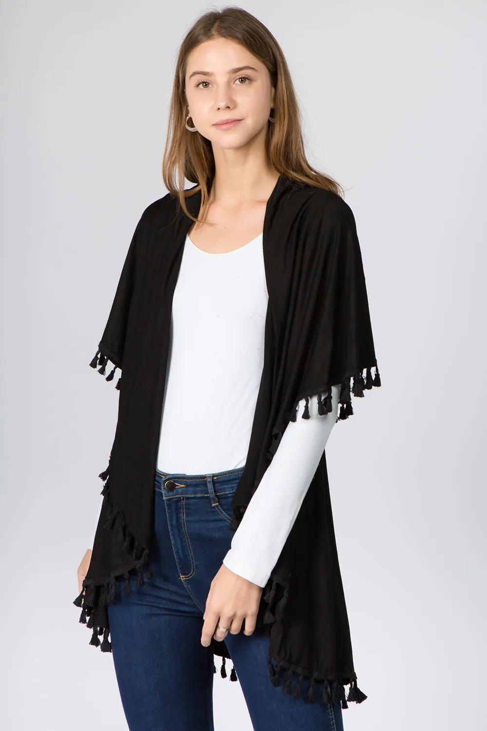 PN-511 solid color jersey vest with tassels
