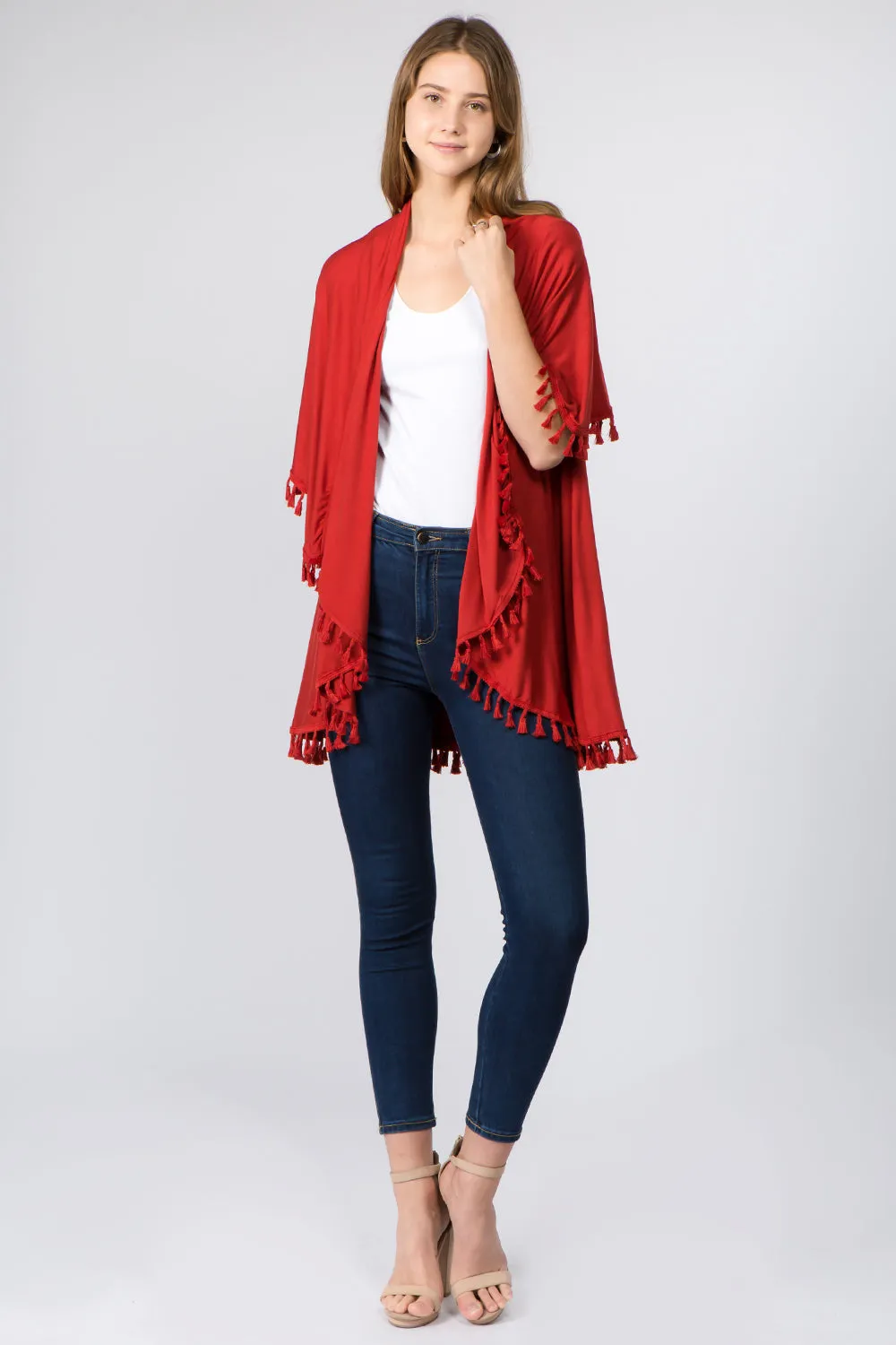 PN-511 solid color jersey vest with tassels