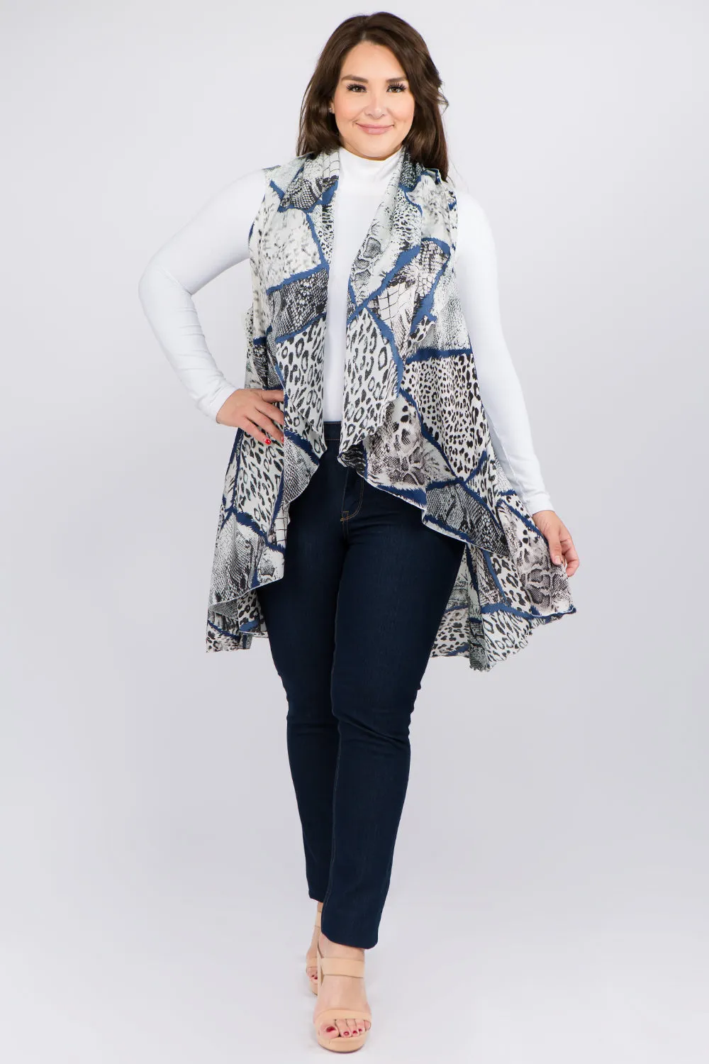 PN-96B6P multi animal print & line vest plus size