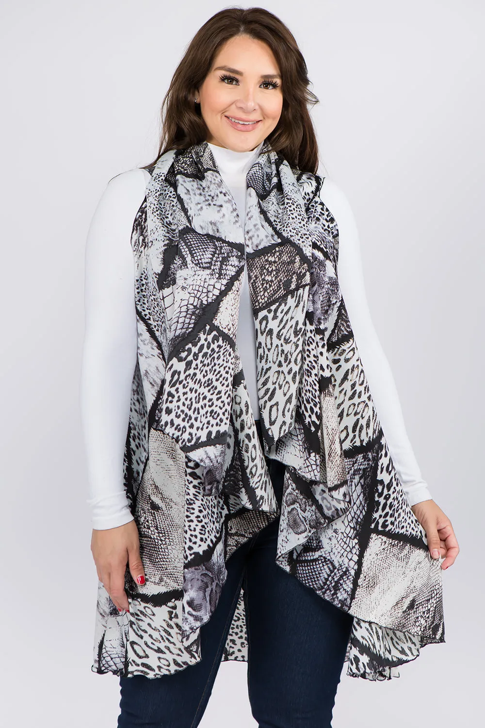 PN-96B6P multi animal print & line vest plus size