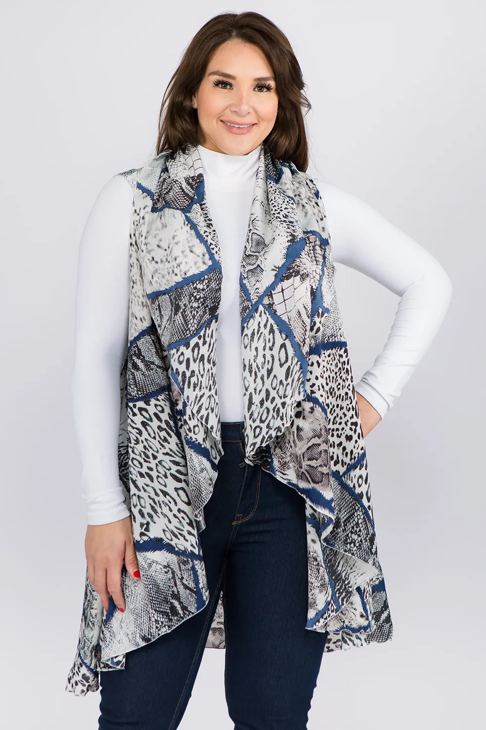 PN-96B6P multi animal print & line vest plus size