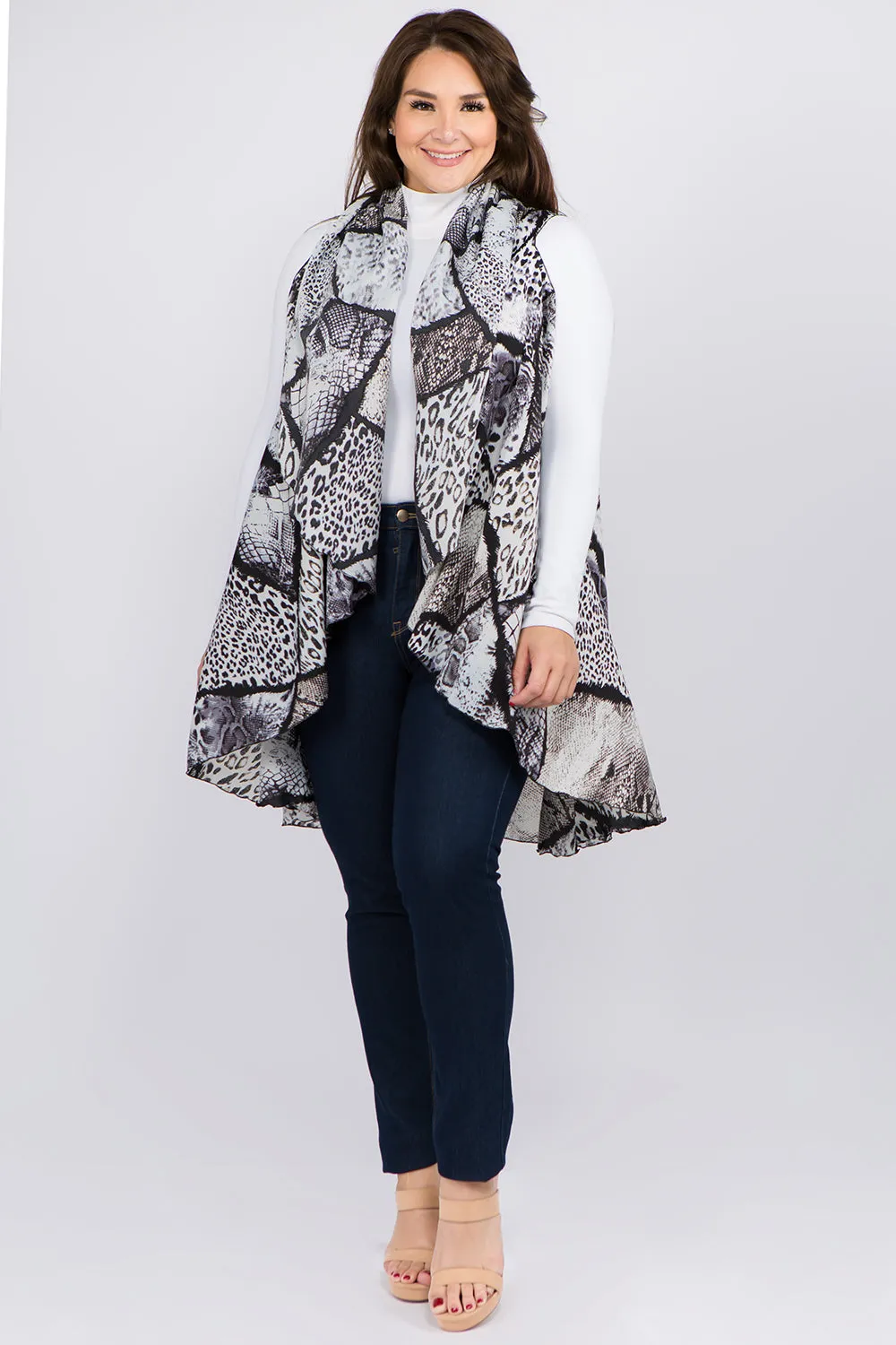 PN-96B6P multi animal print & line vest plus size