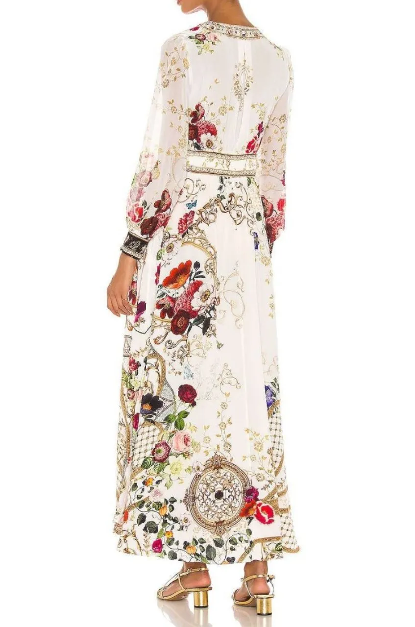 Printed Beaded High-Waist Dress