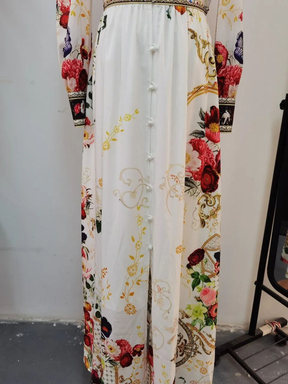 Printed Beaded High-Waist Dress