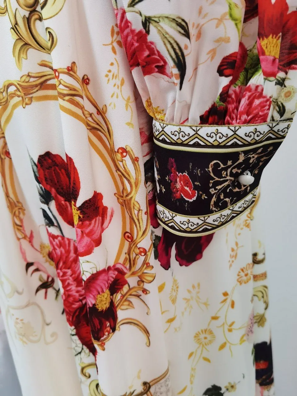 Printed Beaded High-Waist Dress