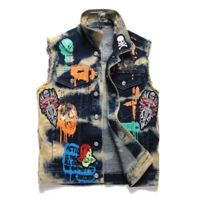 Printed Embroidered Cotton Skull Vest