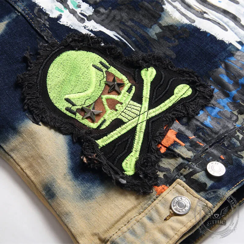 Printed Embroidered Cotton Skull Vest