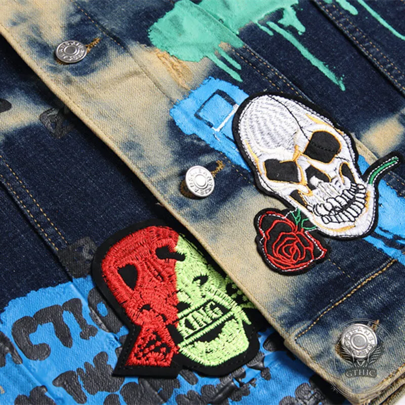 Printed Embroidered Cotton Skull Vest