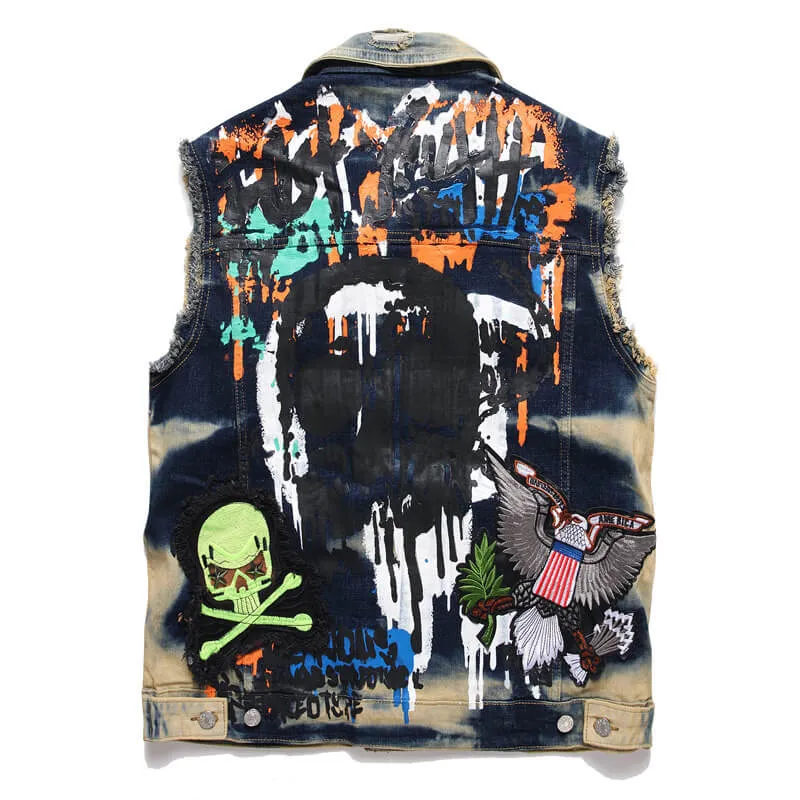 Printed Embroidered Cotton Skull Vest