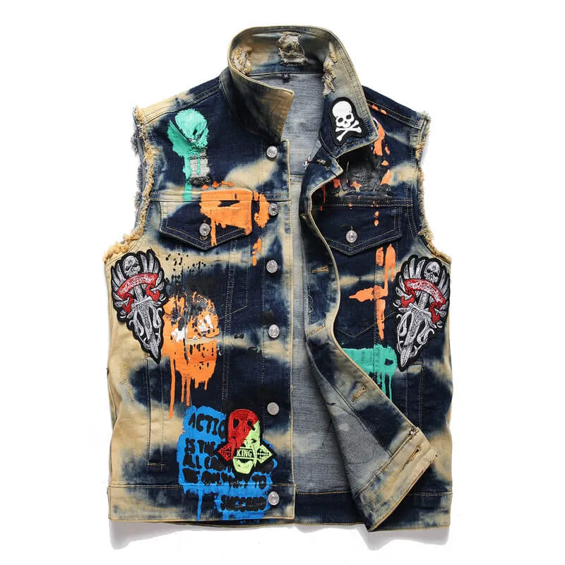 Printed Embroidered Cotton Skull Vest