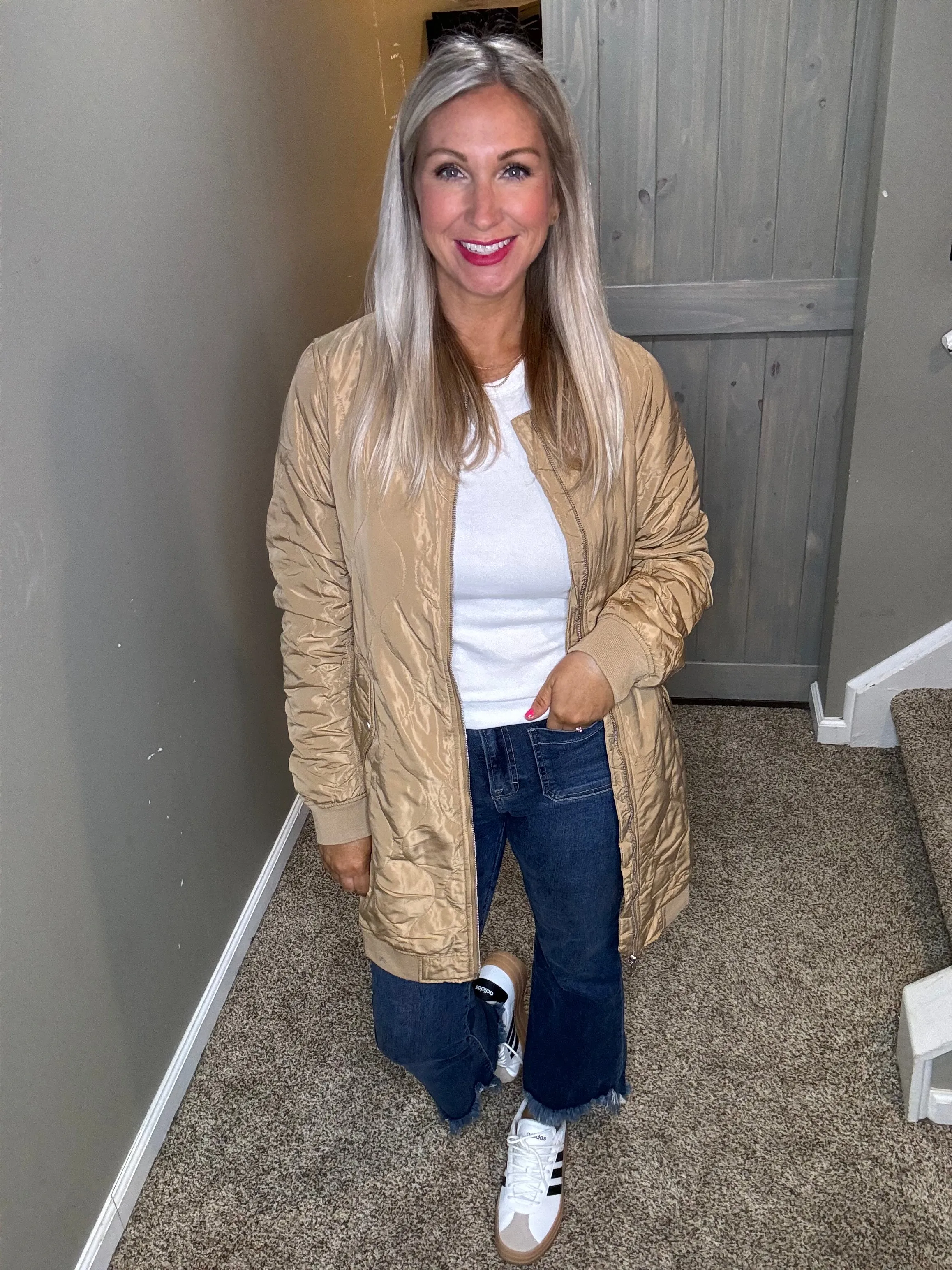Quilted Long Bomber Jacket