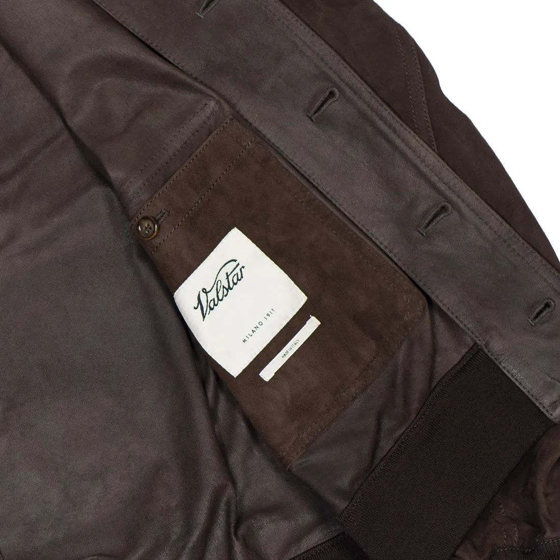 "Caffe" dark brown suede Valstarino bomber jacket, unlined (restock)