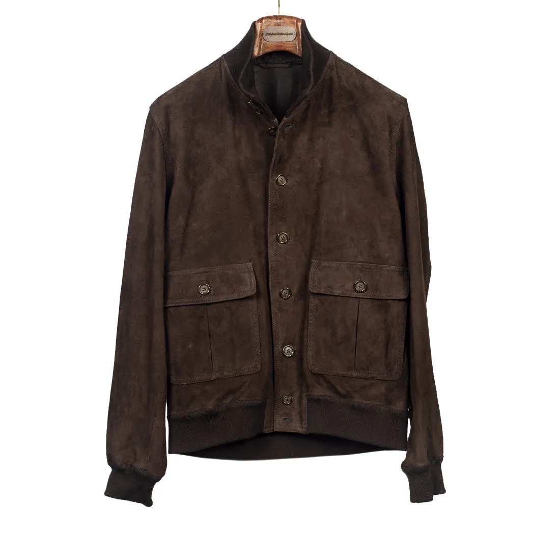 "Caffe" dark brown suede Valstarino bomber jacket, unlined (restock)