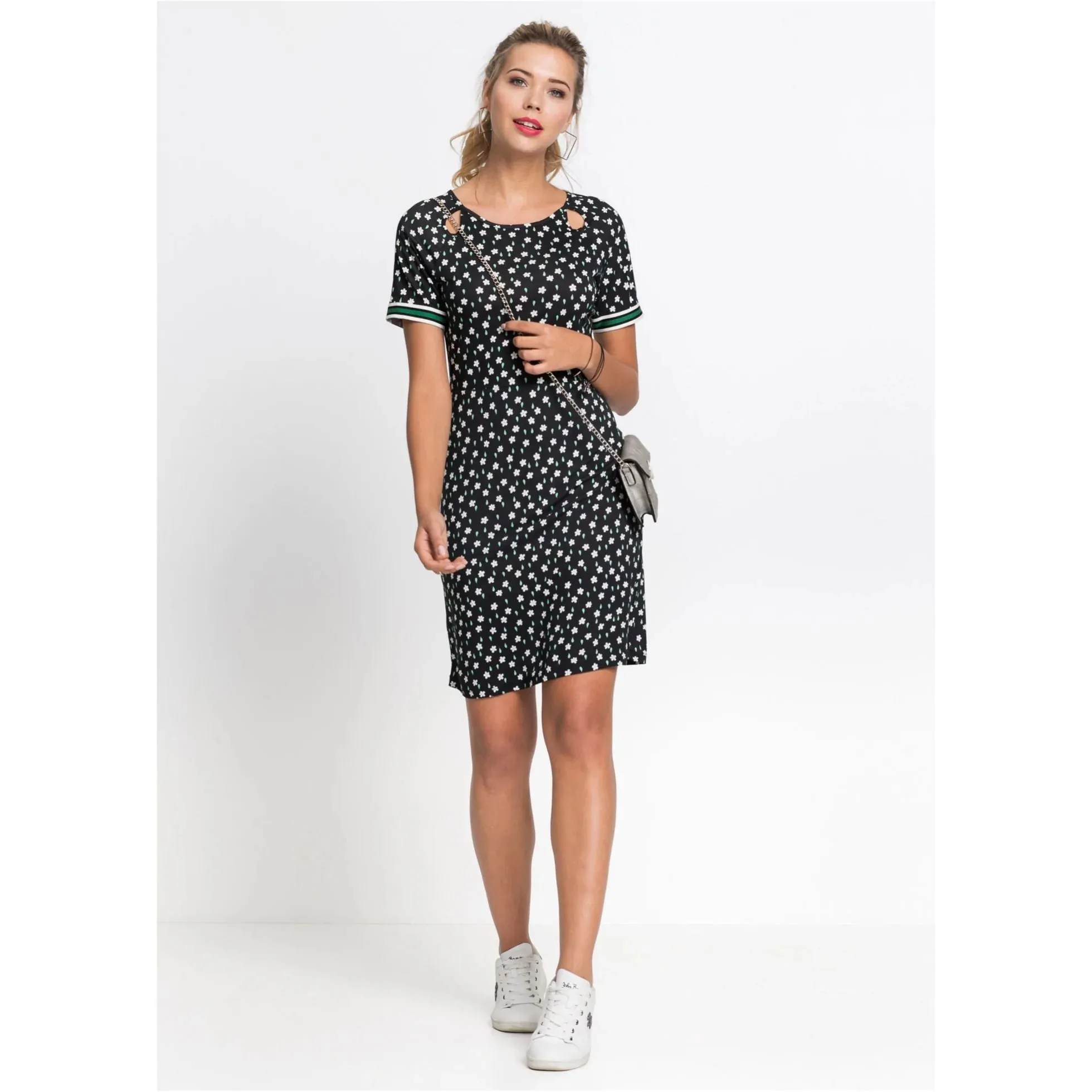 Rainbow Black Floral T-Shirt Dress