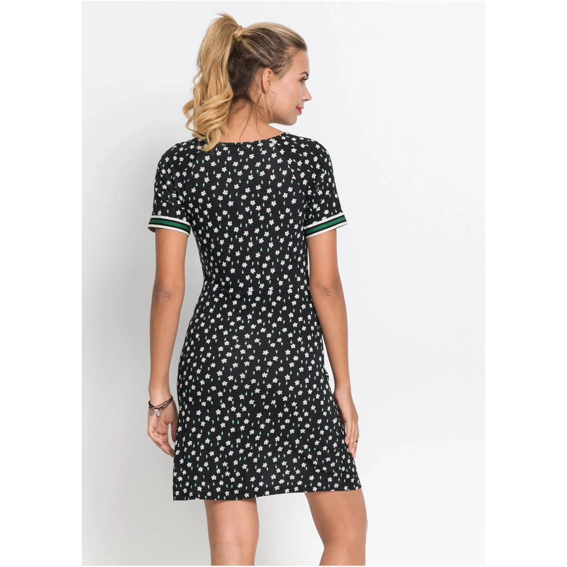 Rainbow Black Floral T-Shirt Dress