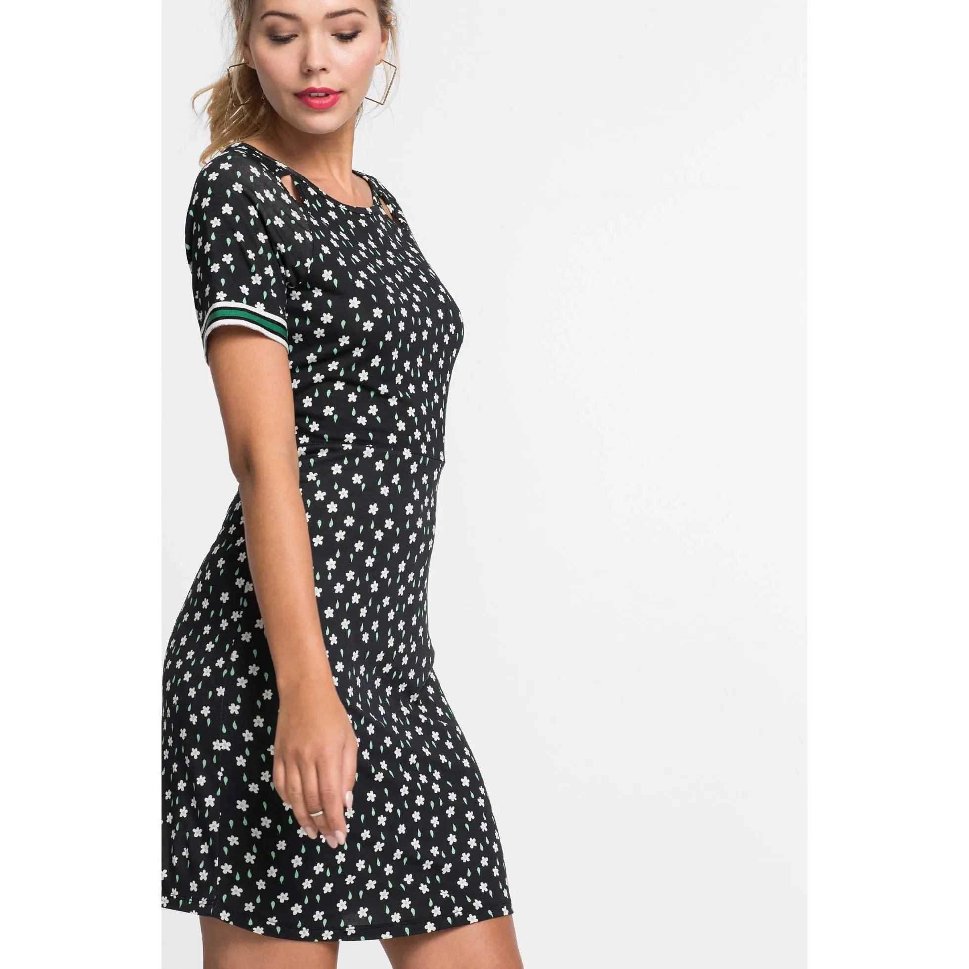 Rainbow Black Floral T-Shirt Dress
