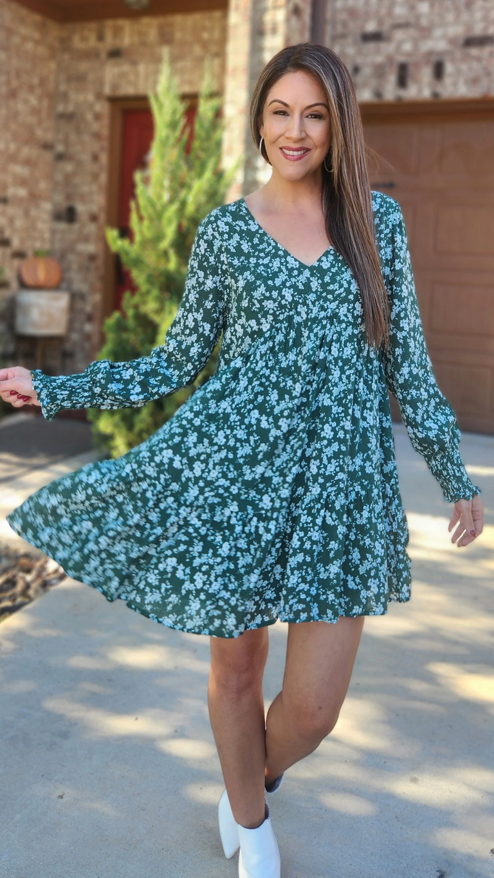 Ready To Bloom Dress-Green/White