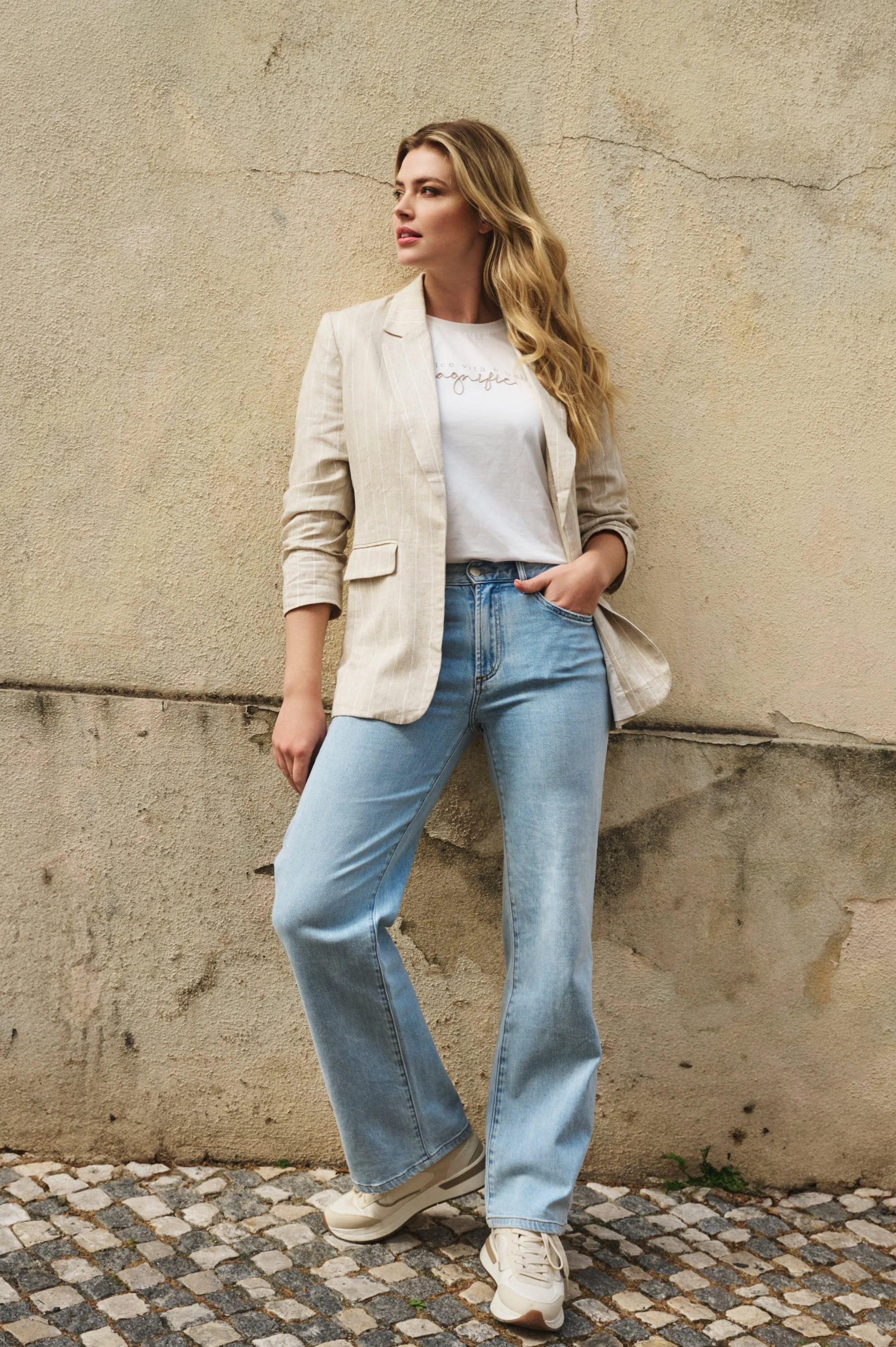 RESTOCKED!! Linen Look Blazer / Sand