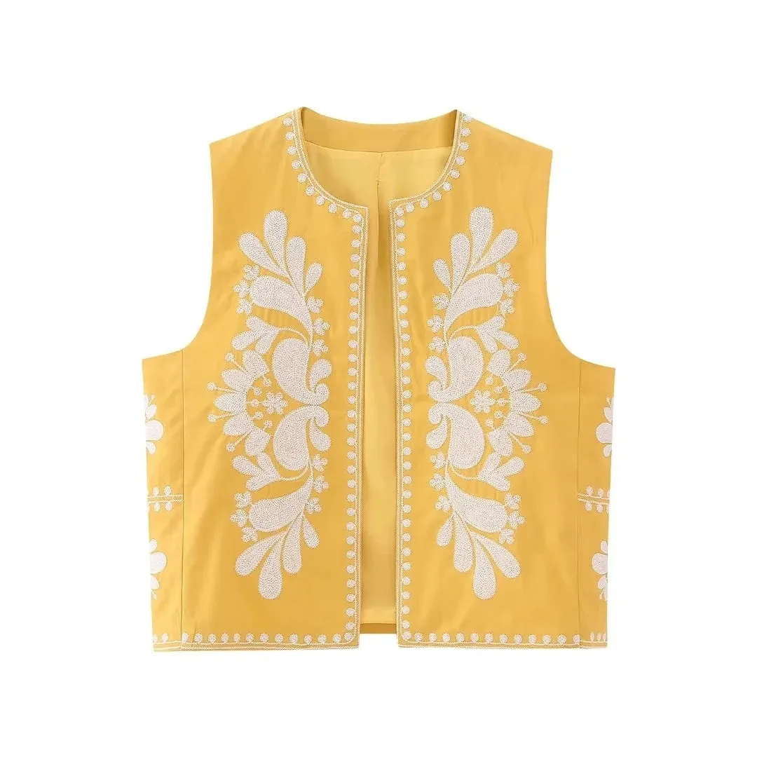 Retro Floral Embroidered Vest