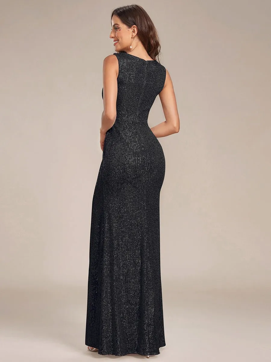 Rita Plus size black sequin ball dress with split s20-22 Express NZ wide
