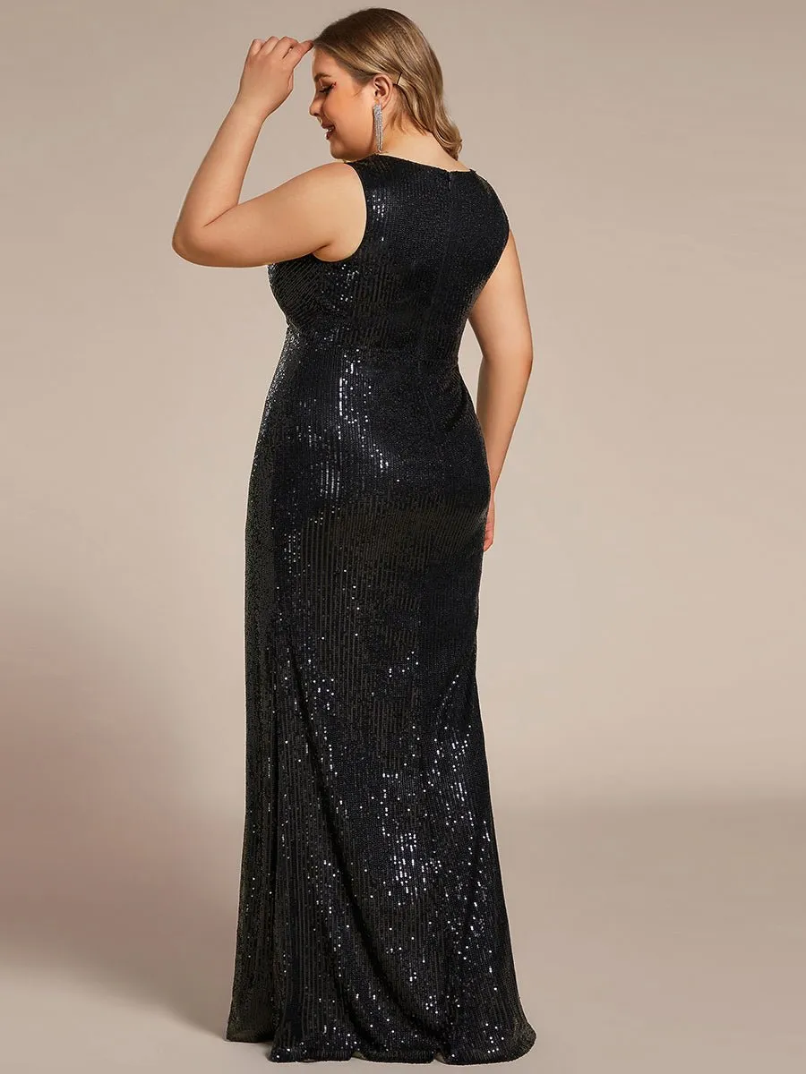 Rita Plus size black sequin ball dress with split s20-22 Express NZ wide