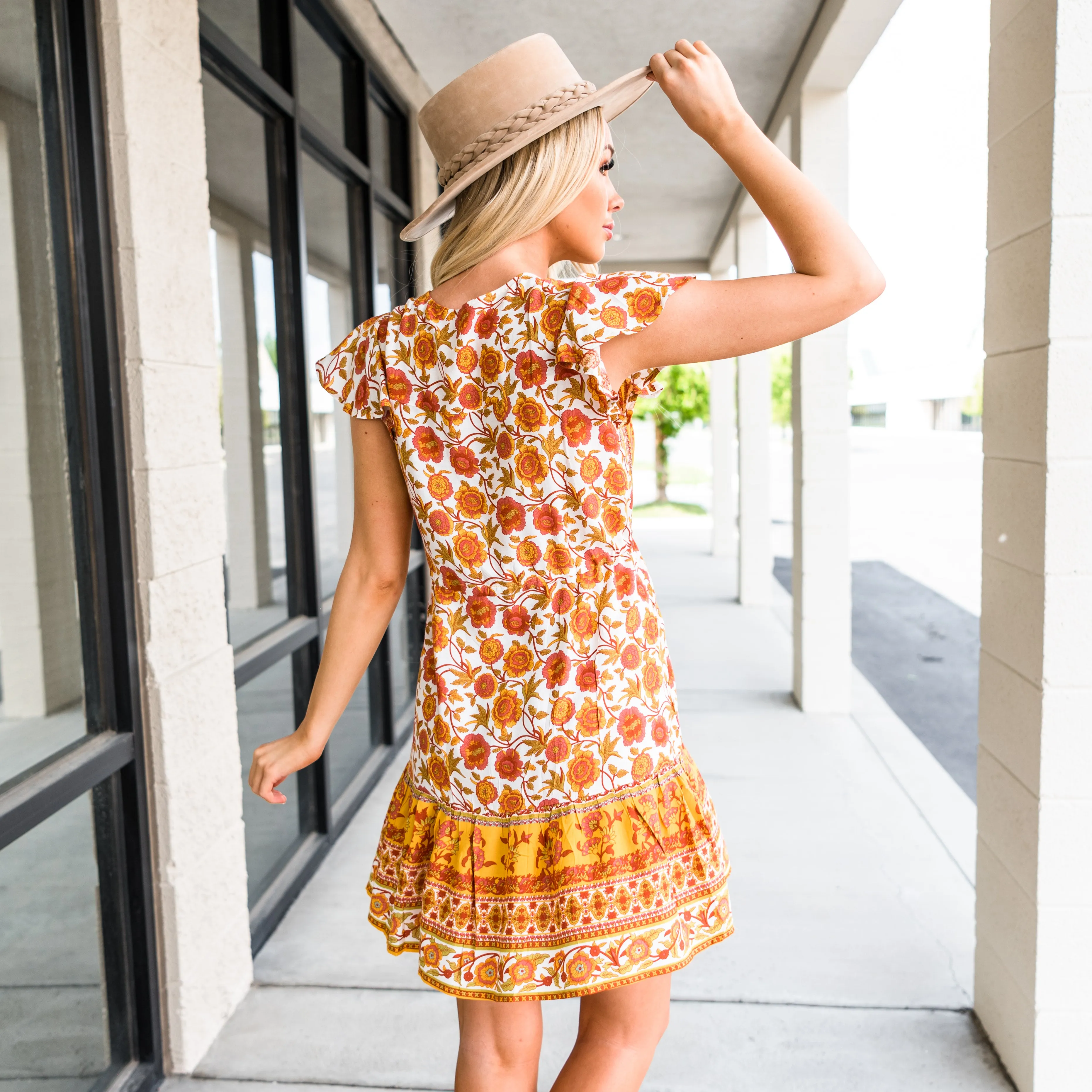 Ruffle Sleeve Dress - Yellow