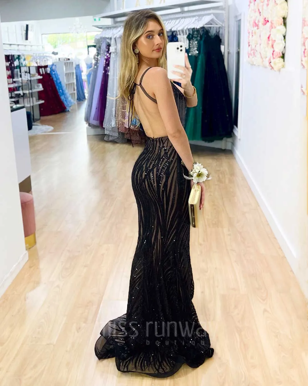 Saffy Sequin Formal Gown - Black