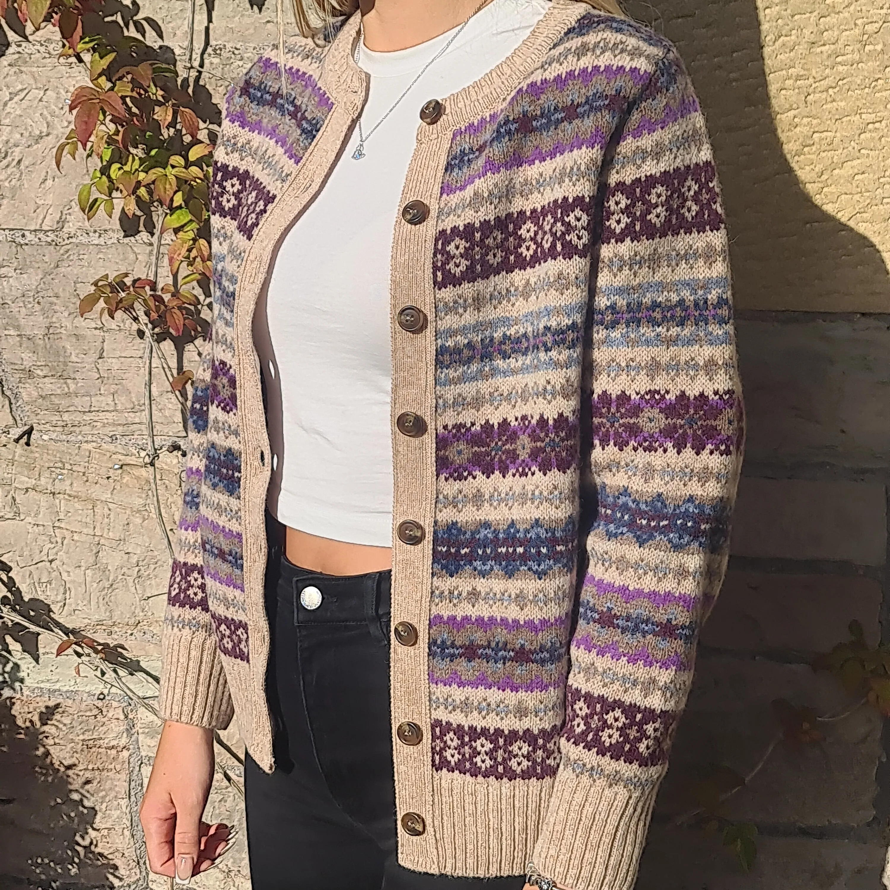 SALE Harley Of Scotland All Over Fairisle Cardigan In Tusk