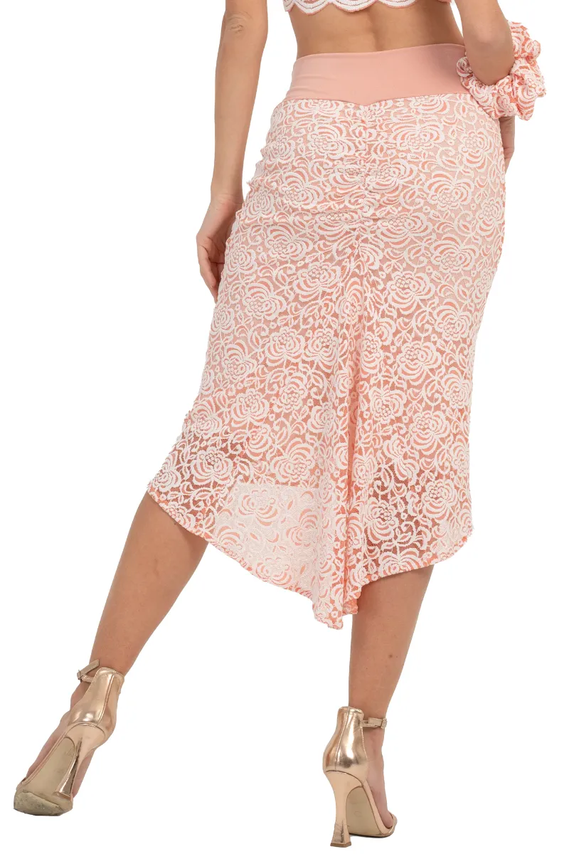 Salmon Pink Floral Lace Fishtail Skirt