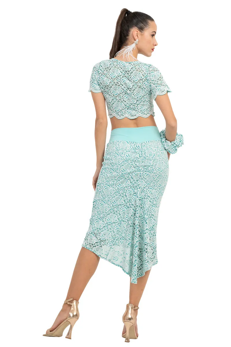 Salmon Pink Floral Lace Fishtail Skirt