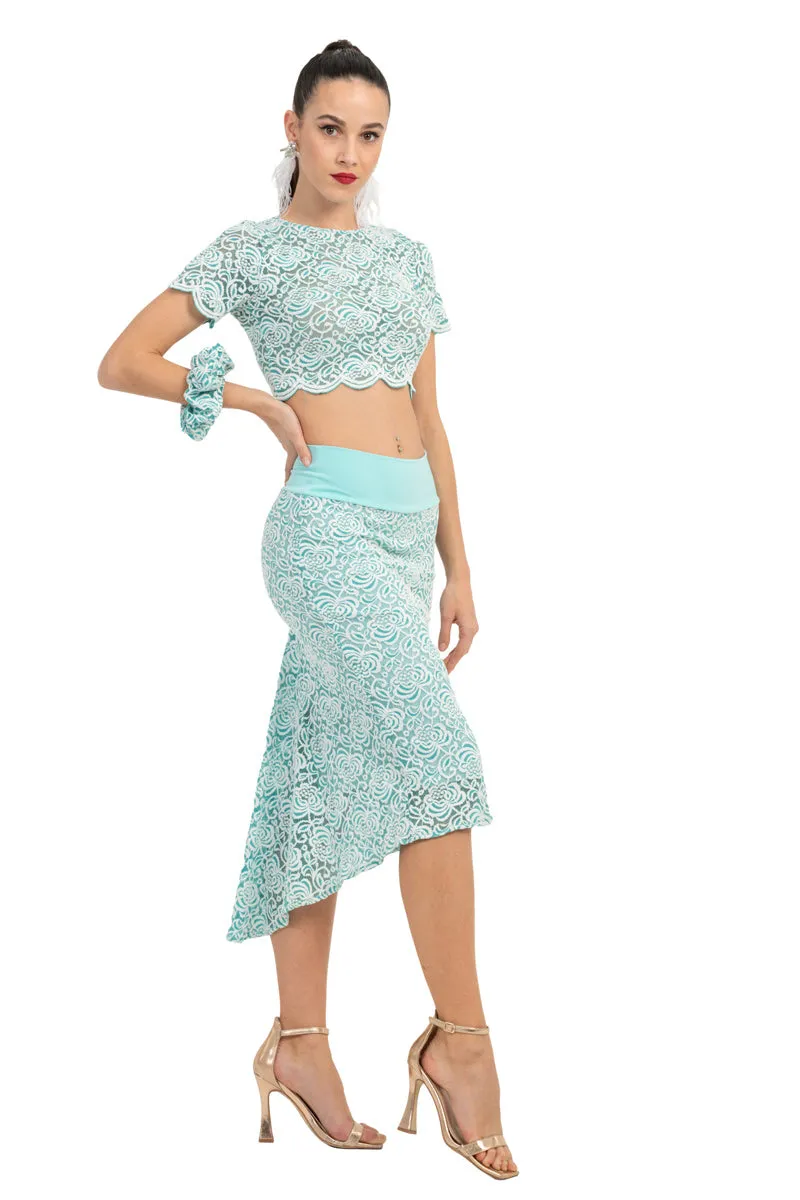 Salmon Pink Floral Lace Fishtail Skirt